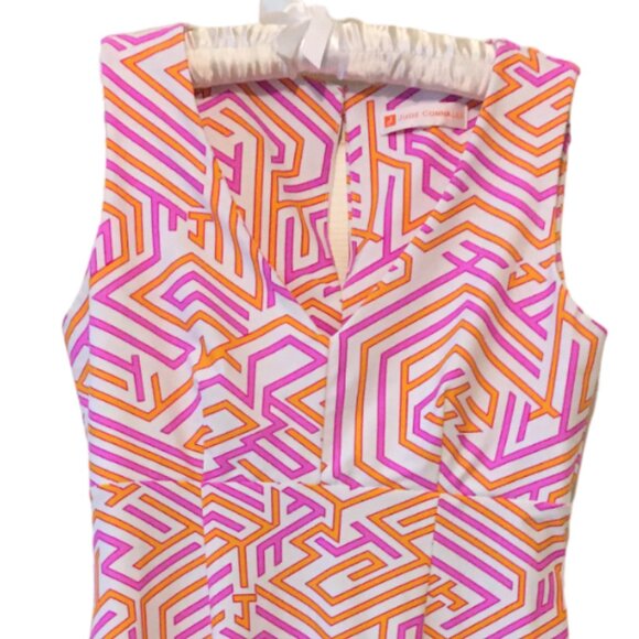 Jude Connally Dress White Pink Orange Stretch Sleeveless Geometric Women’s 2 XS - Picture 2 of 15